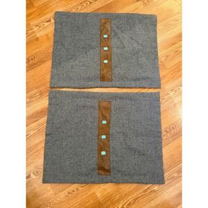 Carstens Pillow Shams Unisex Standard Gray Brown Western Turquoise Studded 2pc